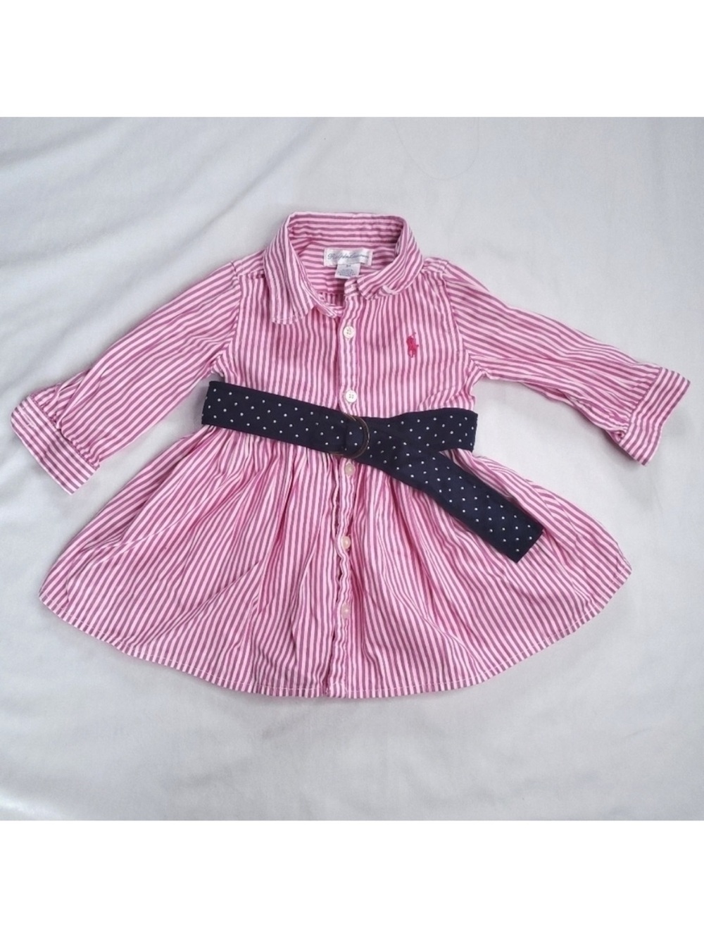 Ralph Lauren Baby 3 Months Pink Striped Shirt Dress with Polka Dot Belt